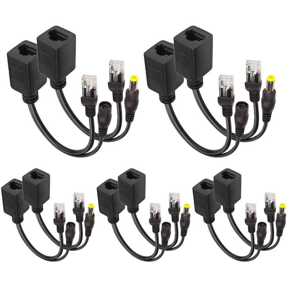 Coaxuhf Passive PoE Injector 5 Pairs Passive PoE Injector and PoE Splitter Kit with 5.5x2.1 mm DC Power Adaptor Connector RJ45 Power Over Ethernet