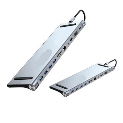 11 in 1 USB C Docking Station with 4K HDMI-Compatible V/GA Ethernet TY>pe Hub 100W PD SD/TF Multiport Adapter for
