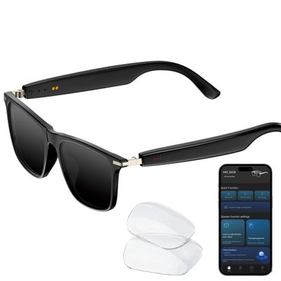 Aovemt M01pro Smart Audio Glasses with AI Translation (App-Enabled), Bluetooth 5.4 Open Ear Eyewear, IP68 Waterproof TR90 Frame, ENC Clear Calls, Prescription Ready, Includes Tinted Lenses