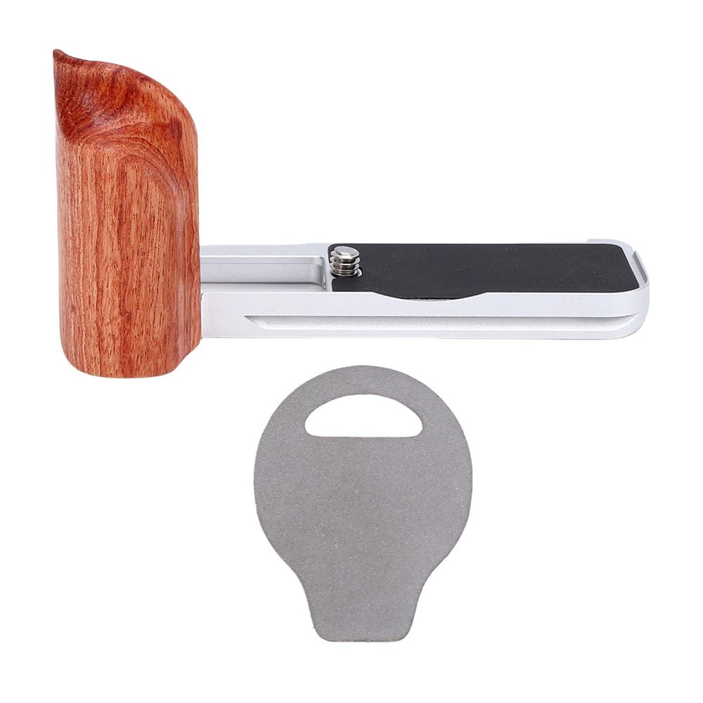 Acouto L Bracket Fit for V1 Cameras Aluminum Quick Release Plate L Shape Handgrip with Wood Grip 1/4 Inch Threaded Hole Support for Arca Tripod (Silver)