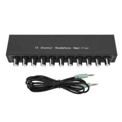 10 Channel Headphone Amplifier, Professional Stereo Headphone Amp, Ultra Low Noise with Independent Volume Control, 1 in 10 Out Splitter for Studio Mixing, Built in Equalizer