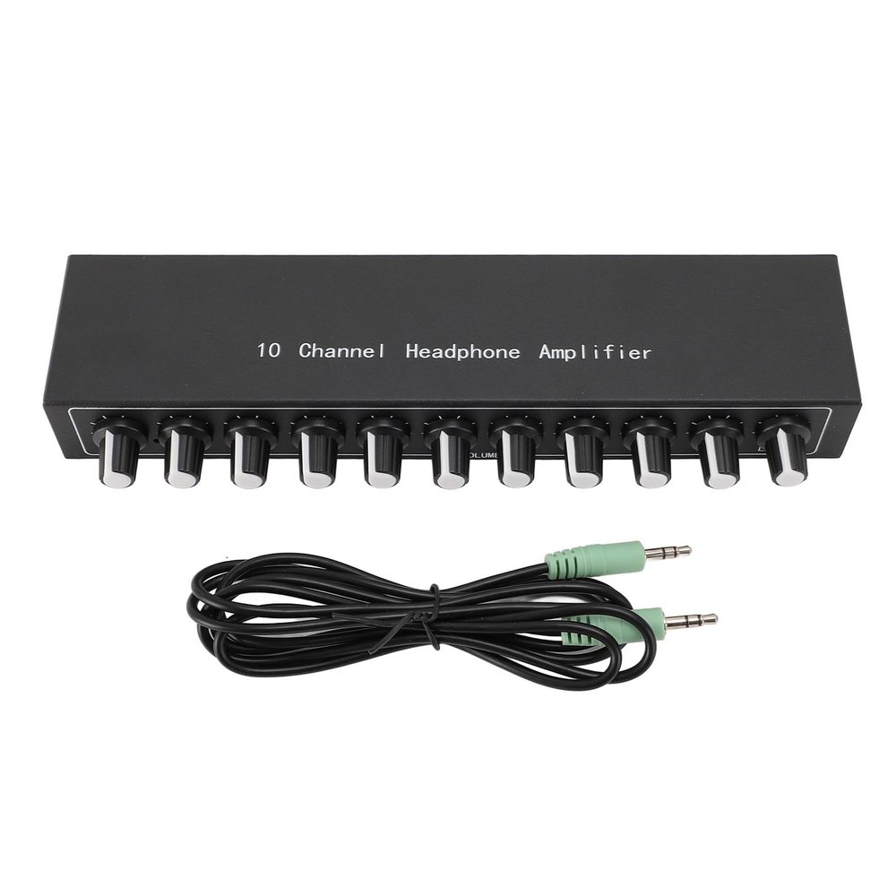 10 Channel Headphone Amplifier, Professional Stereo Headphone Amp, Ultra Low Noise with Independent Volume Control, 1 in 10 Out Splitter for Studio Mixing, Built in Equalizer