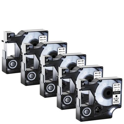 5PK 12mm Label Tapes Compatible with 100 450D Printer Printer Supplies for A45010 A45013 A45020 D1(Black on White)