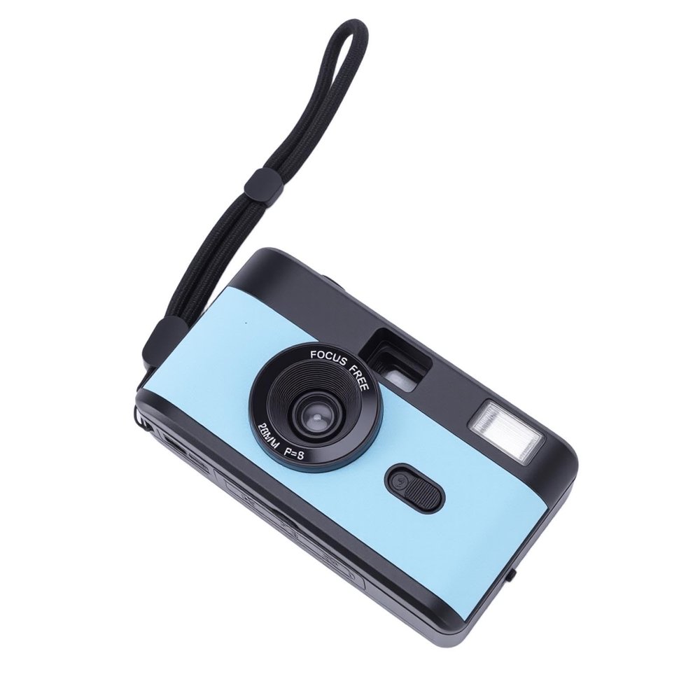 Akozon 35mm Film Camera 28mm F/8 Lens 1/120s Shutter Speed Retro Film Camera with Flash and 27 Color Films (Black Blue)