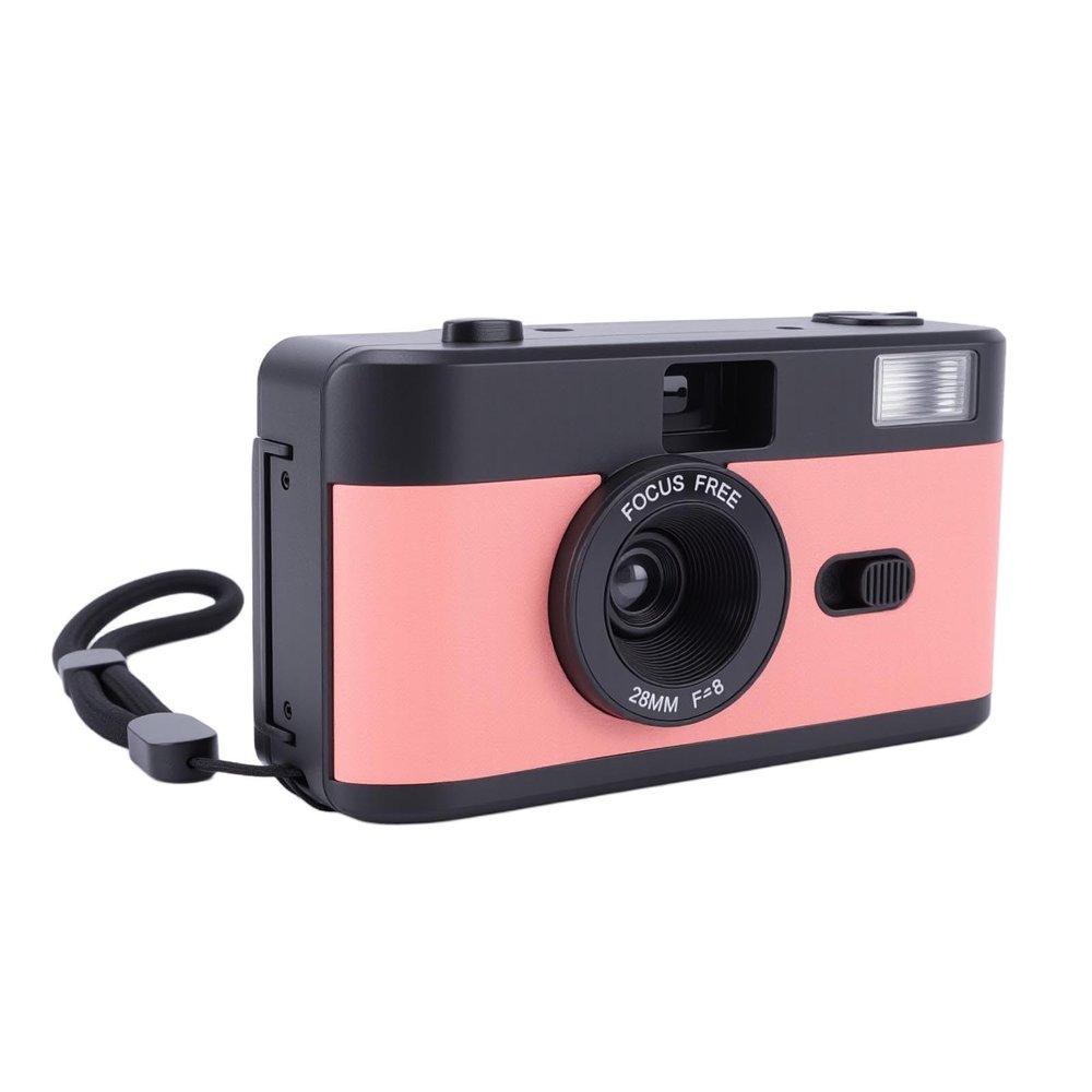 Akozon 35mm Film Camera 28mm F/8 Lens 1/120s Shutter Speed Retro Film Camera with Flash and 27 Color Films (Black Pink)