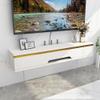 GenSDH Gray Floating Tv Stand with Drawers, Wall-Mounted Media Console, Compact Entertainment Center for Living Room, Bedroom, Hallway - Stylish Solid Wood Design,Warm White,50 * 20 * 15cm view 1