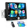Single Din Car Stereo with Apple CarPlay Android Auto, 7" HD 1024x600 Touchscreen Car Radio with Bluetooth 5.0 Handsfree Mirror Link FM/Type-C/USB/EQ 1 Din Head Unit with Remote Control view 1