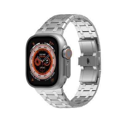 BHOLSA Stainless Steel Watch Band Integrated Bracelet Mod KitFor Apple Watch 8 7 6 5 4 SE 49mm 45mm 44mm 42mm Accessories, Metal Bezel Link Band Replacement Kits(SILVER B,45MM)