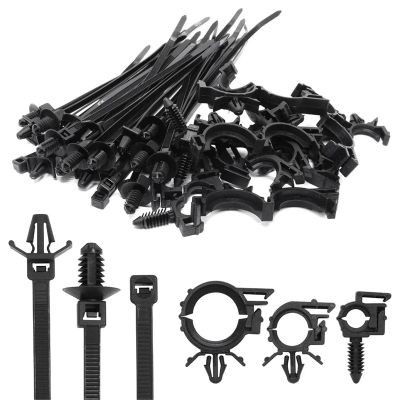 45pcs Nylon Cable Tie Wrap Fixed Fastener Clips Cars Mount Wire Clip Car Hose Fastening Zip Strap Kit