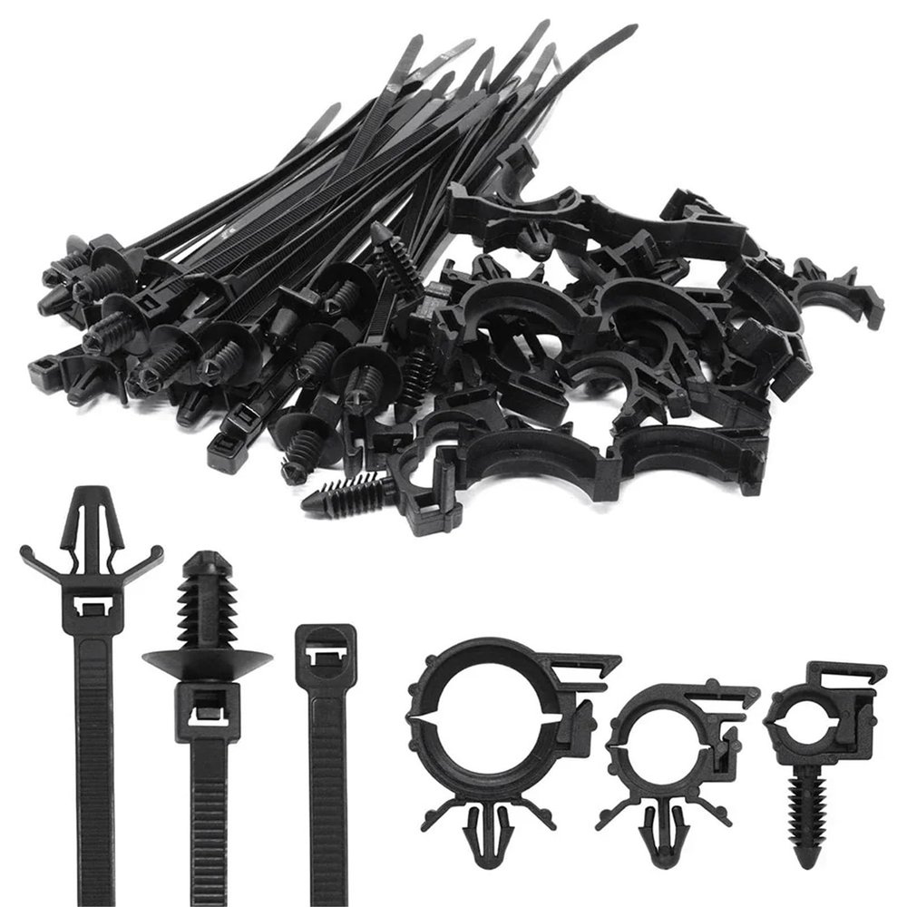 45pcs Nylon Cable Tie Wrap Fixed Fastener Clips Cars Mount Wire Clip Car Hose Fastening Zip Strap Kit