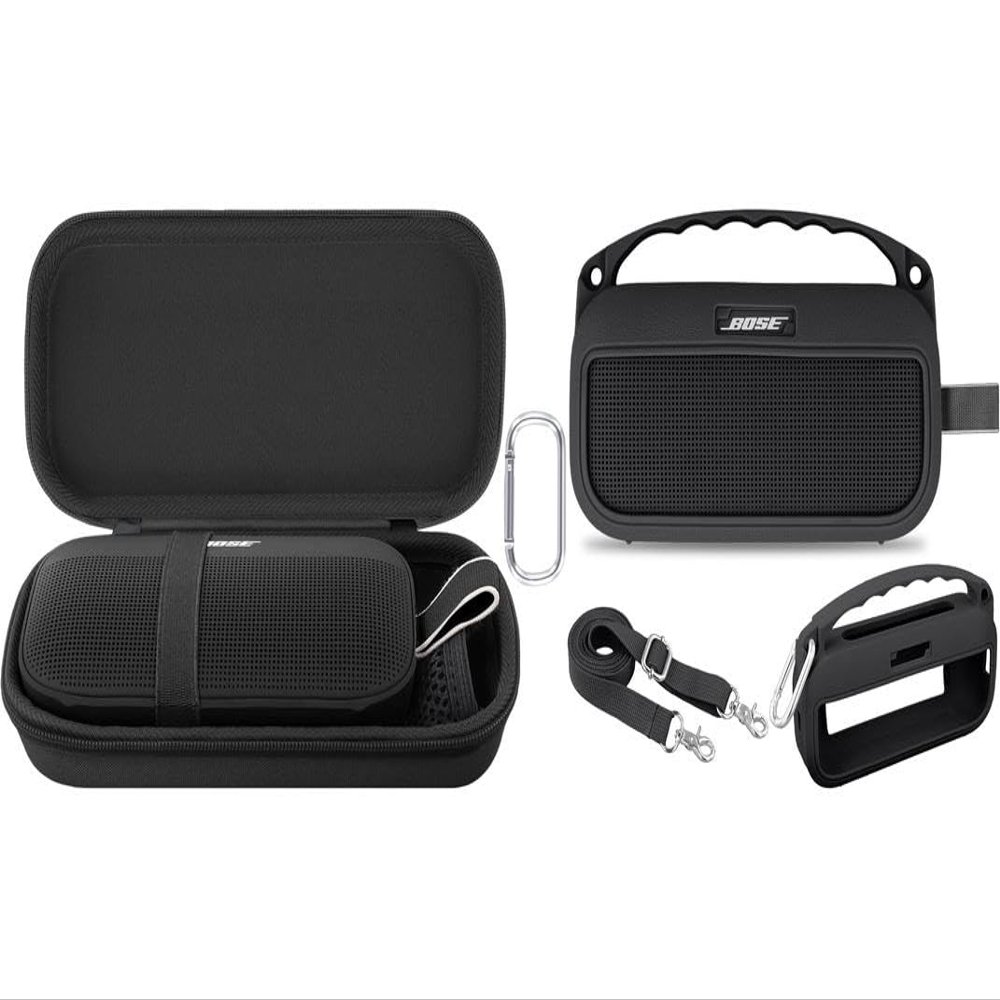 Aenllosi for Bose New SoundLink Flex 2nd Gen/Bose SoundLink Flex Bluetooth Portable Speaker Hard Carrying Case+Silicone Cover Case, Black