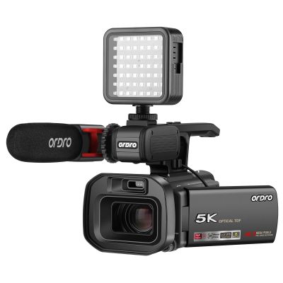 ORDRO XV80 Video Camera Camcorder 5K 48MP UHD 1080P 60fps 12X Optical Zoom for YouTube, IR Night Vision 40X Digital Zoom 3.5 Touch Screen Vlog Camera with Lens Hood and Handheld Stabilizer IR Light