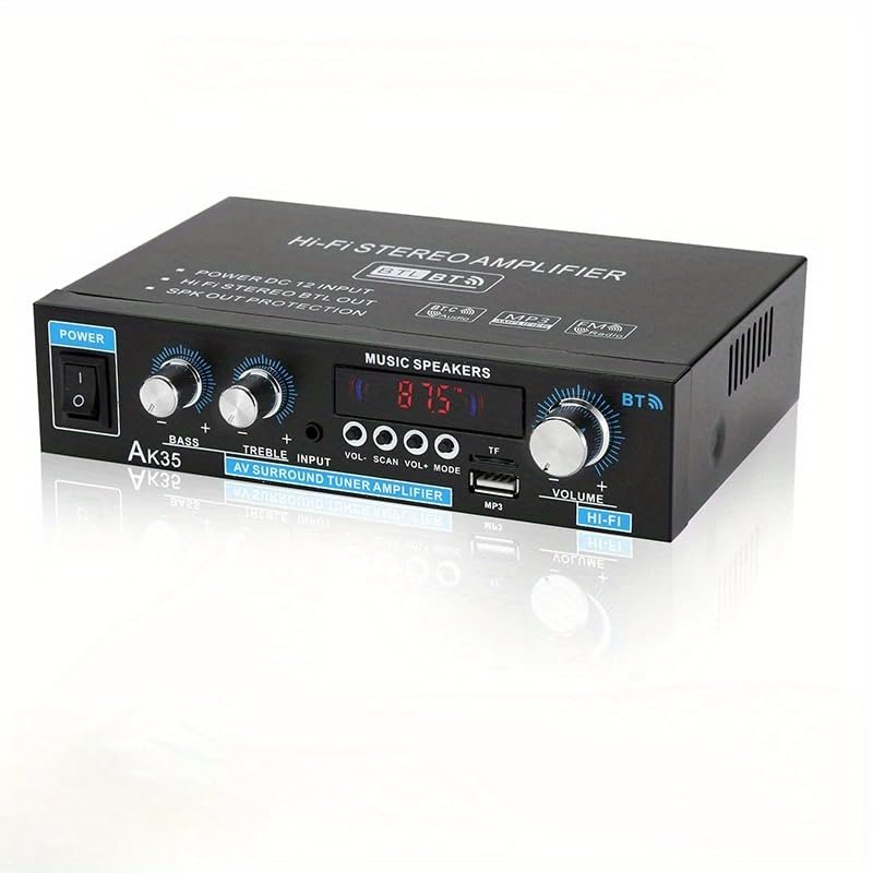 AMEMONDORA 12V 2-Channel Car Power Amplifier, High-Performance Universal Fit Audio System, 120W Hardwired Room Electrical Operation, 36V Max Operating Voltage AK35