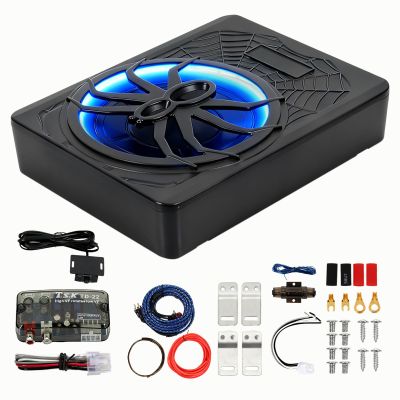 1200W 10" Underseat Slim Car Subwoofer Powered Subwoofer Car Audio Subs for Trucks, Active Bass Speaker for Car Built-in Amplifier Low&High Level Inputs with Blue LED Ambient Light for Passion Driving