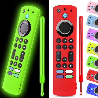 (2 Pack) ONEBOM Silicone TV Remote Cover, (6.2 Inch*1.5 Inch) Anti Slip Silicone Protective Case with Same Color Lanyard(Glow Green&Red)