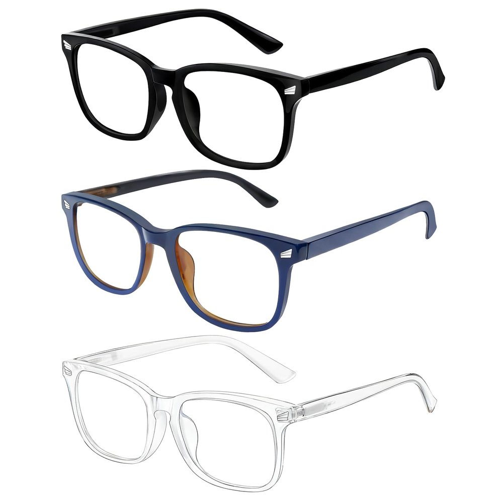 WINTOO Blue Light Glasses for Woman Men | 99% Blue Light Blocking Glasses | Computer Glassess | Gaming | TV Phone Screen Reader Square Frame | Anti Eyestrain & UV Glare,3 Pack
