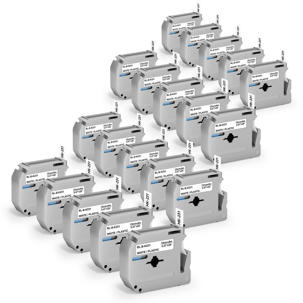 20pack M-K231 Label Tape Compatible with Brother P Touch M Tape M-K231S M231 MK231 M-231 12mm 0.47 Inch for Brother PTouch PT-M95 PT-65 PT-80 PT-70 PT-45 PT-90 Label Makers, Black on White