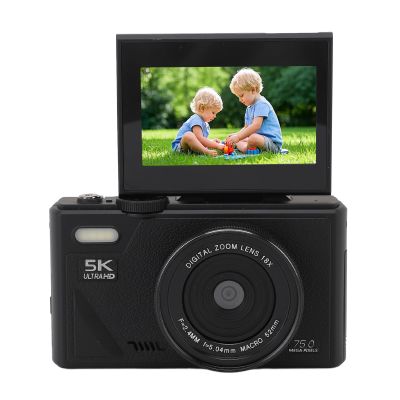 BAFOVY 5K Digital Camera, 75MP HD Mirrorless Camera, 18X Zoom, Autofocus, Retro Design, 3 Inch Flip Screen, Ideal for Travel Photography, for Selfies and Everyday Use (Black)