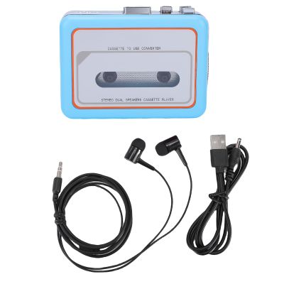 GOWENIC USB Cassette Player Tape to MP3 Converter, Portable Cassette Tape Player to Digital Converter with Speaker, Portable Cassette Tape Player with 3.5mm Headphone Jack (Blue)