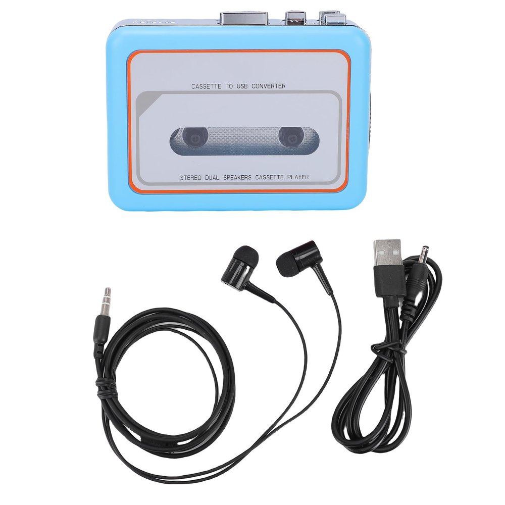 GOWENIC USB Cassette Player Tape to MP3 Converter, Portable Cassette Tape Player to Digital Converter with Speaker, Portable Cassette Tape Player with 3.5mm Headphone Jack (Blue)