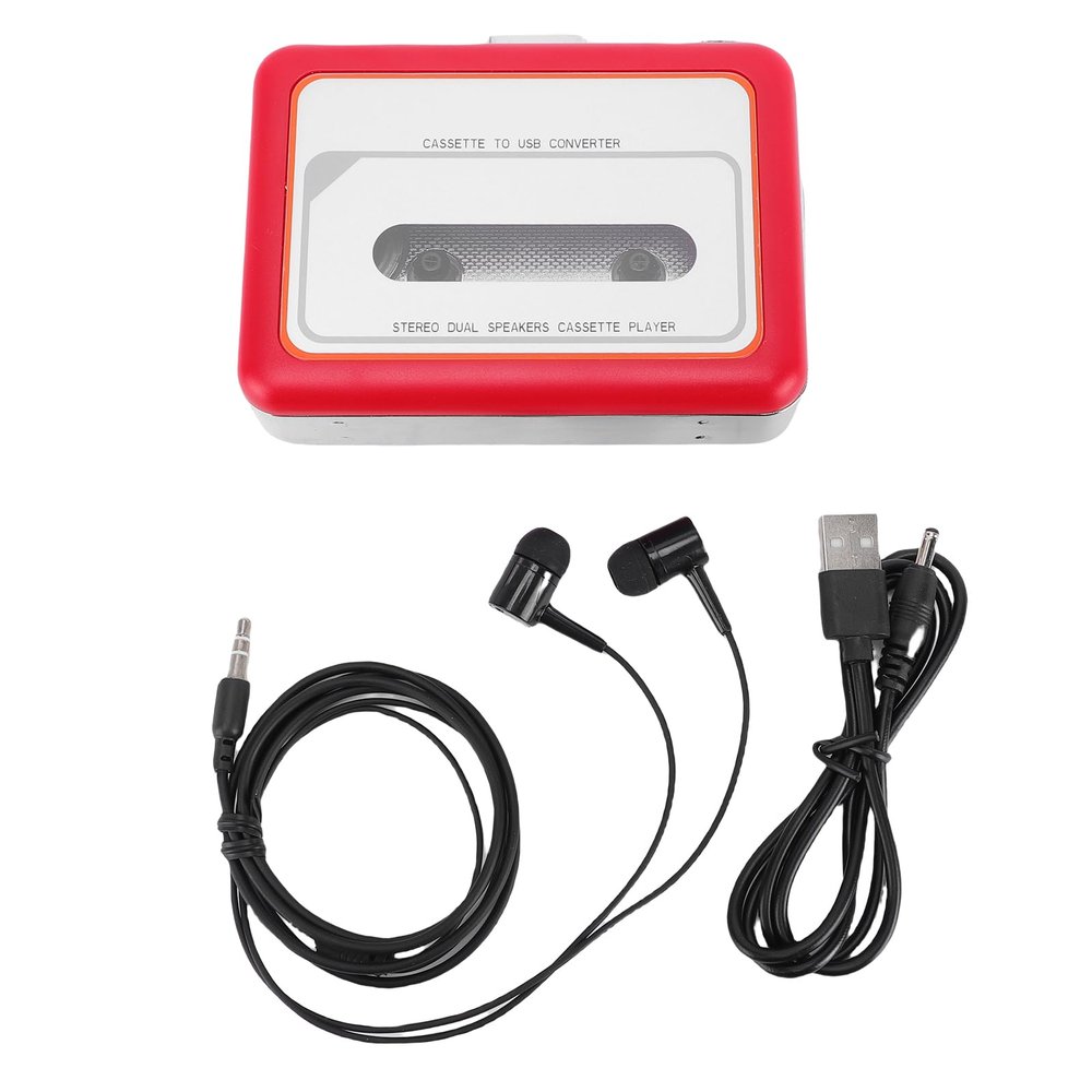 GOWENIC USB Cassette Player Tape to MP3 Converter, Portable Cassette Tape Player to Digital Converter with Speaker, Portable Cassette Tape Player with 3.5mm Headphone Jack (Red)