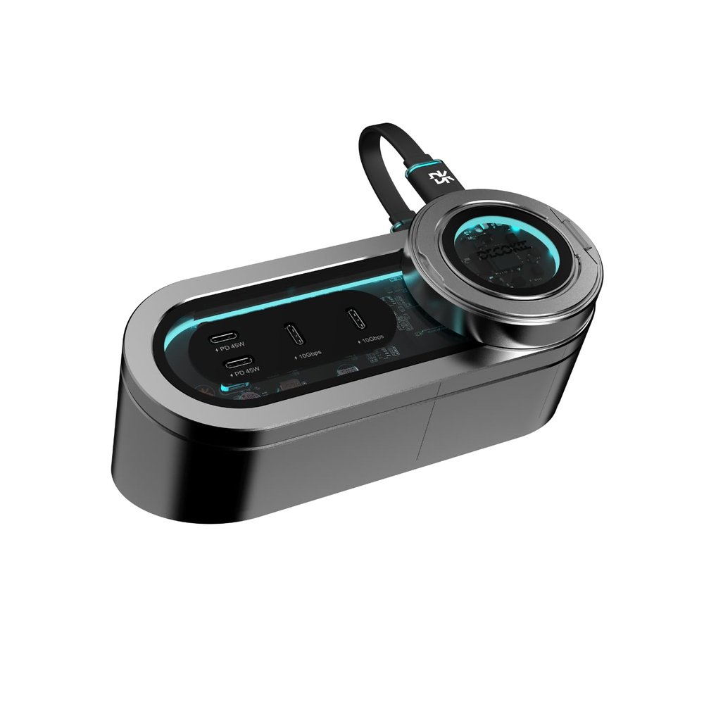 DECOKEE DK-STATION2 Magnetic SSD Enclosure Hub Bundle with DK-DISK2 Phone Stand SSD Enclosure and DK-HUB2, USB-C 3.2 Gen2 10Gbps, Dual 45W Fast Charging, RGB LED (Silver)