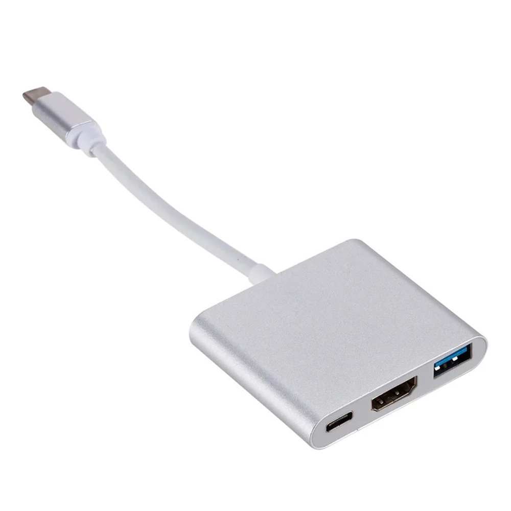 3 in 1 USB Hub USB C to HDMI-Compatible Splitter TY>pe to .0 HUB Docking Station for Air Converter(Silver)