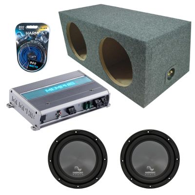 Harmony Audio Memphis fits Rear Angle HA-R104 Dual 10" Subwoofer 500W Loaded Sealed Sub Box Enclosure Bundle | MXA600.1M 600W Amplifier, 8GA Amp Wiring Kit