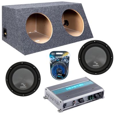 Harmony Audio Memphis fits Slanted Hatchback HA-R104 Dual 10" Subwoofer 500W Loaded Sealed Sub Box Enclosure Bundle | MXA600.1M 600W Amplifier, 8GA Amp Wiring Kit