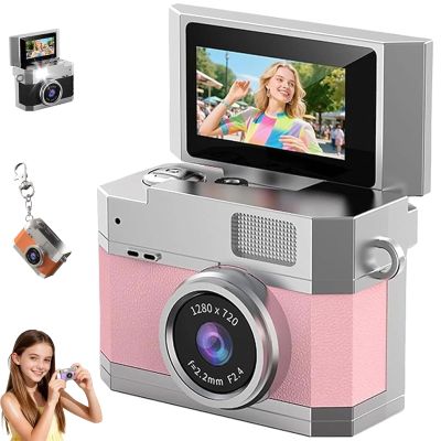 Thumb-Sized Flip Screen Mini Camera,Digital Retro CCD High-Definition Portable Small Camera,180 Flip Screen Video Mode,Beauty Filters with Tf Card Card Reader OTG for Beginners (Pink, 64GB Card)