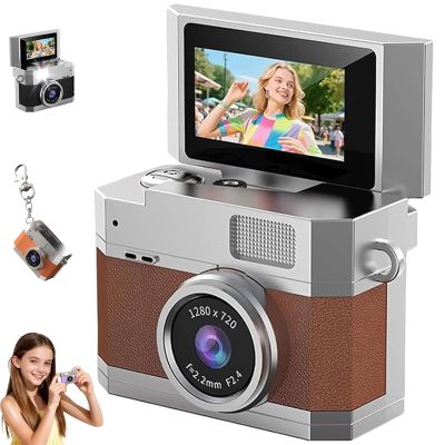 Thumb-Sized Flip Screen Mini Camera,Digital Retro CCD High-Definition Portable Small Camera,180 Flip Screen Video Mode,Beauty Filters with Tf Card Card Reader OTG for Beginners (Brown, Wthout Card)