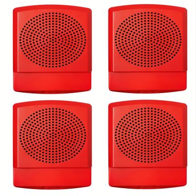 ELAMTR Pack of 4 Multi-Tone Addressable Emergency Alarm Horns, 12/24 V Compatible, Red Housing, Wall/Ceiling Mount, Sync-Compatible, Eight Alert Patterns