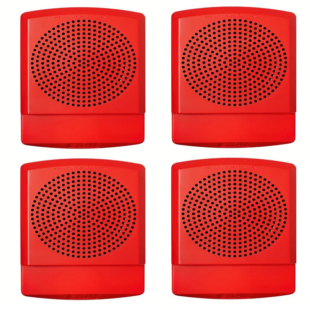 ELAMTR Pack of 4 Multi-Tone Addressable Emergency Alarm Horns, 12/24 V Compatible, Red Housing, Wall/Ceiling Mount, Sync-Compatible, Eight Alert Patterns