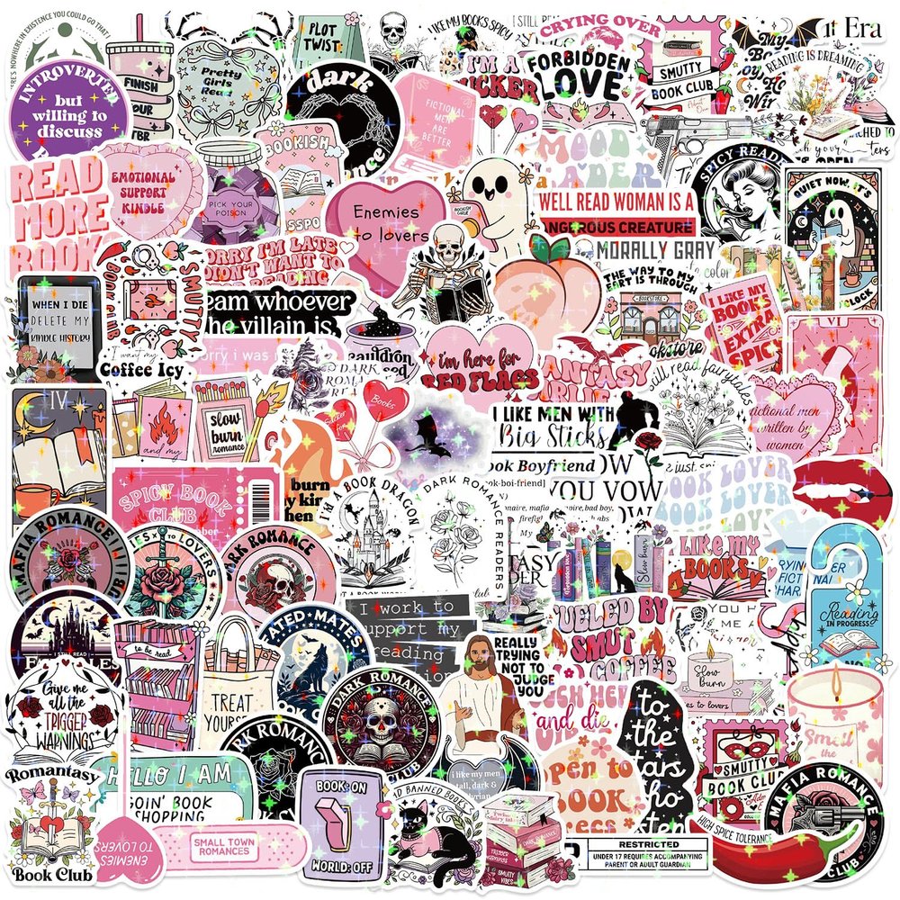 100 PCS Book Stickers, Bookish Kindle Reading Stickers for Laptops, Phone, Water Bottle, Glitter Vinyl Waterproof Decals, Book Lover Sticker Accessories Gifts for Adults