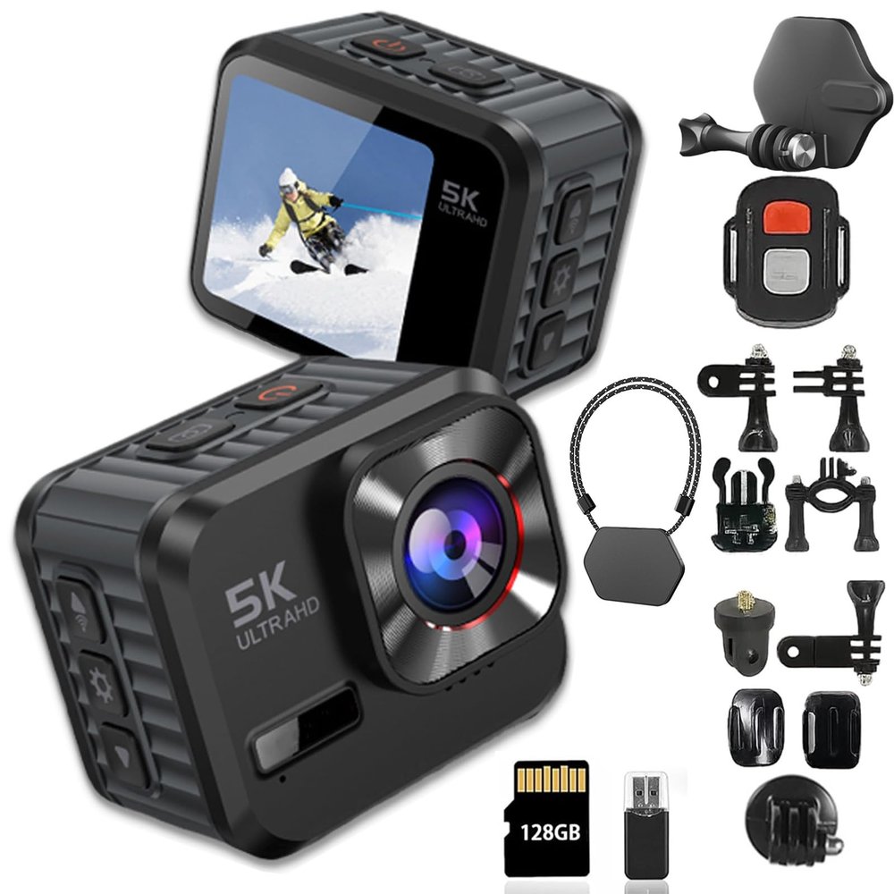 5K30FPS HDPOV Waterproof Capture Camera, Ultra Wide Angle HD Wearable Body Adventure Action Cameras, Wearable Video Recording, for Diving Cycling Outdoor Activities (128G)