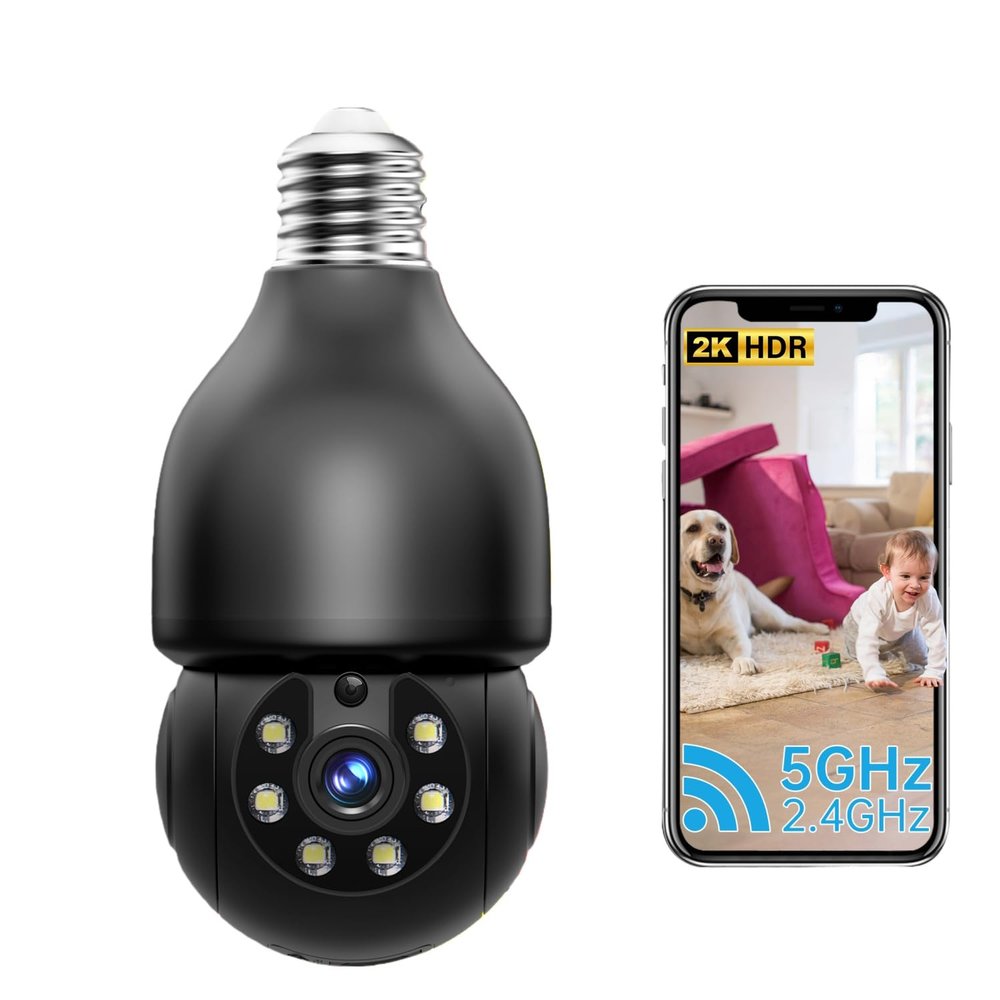 Jqimn 2K FHD Smart Bulb Security Camera 5G/2.4G WiFi, Motion Tracking & Auto Alerts(1PCS)
