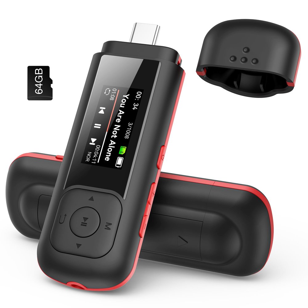 AGPTEK 64GB USB C MP3 Player, A55PL 2 in 1 Type-C & USB Stick Music Player