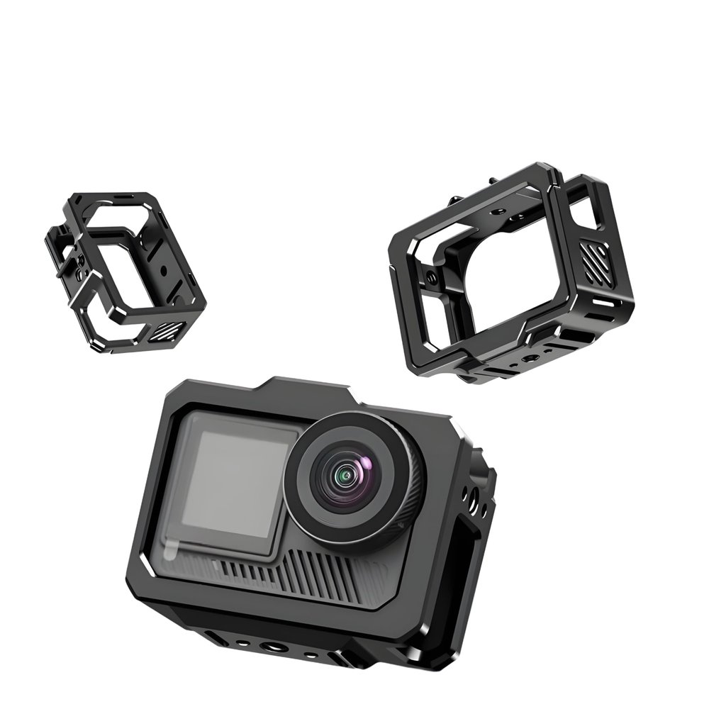 Camera Cage Compatible with AKASO Brave8 - Aluminum Alloy Shockproof Case, Quick Install/Remove with Cold Shoe & 1/4" Mounts