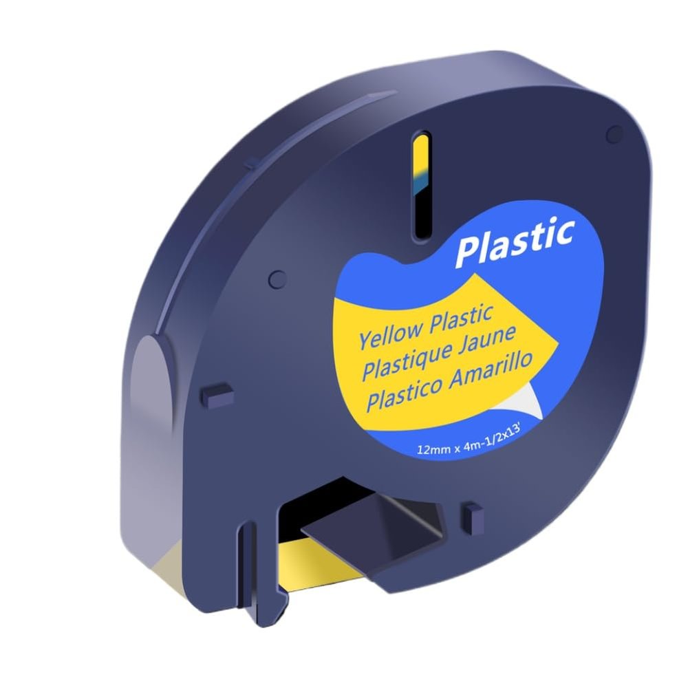 12mm Tape Compatible with Plastic Tape Label 91330 91331 LT-100T LT-100H Labeling Machine(Yellow-Plastic)