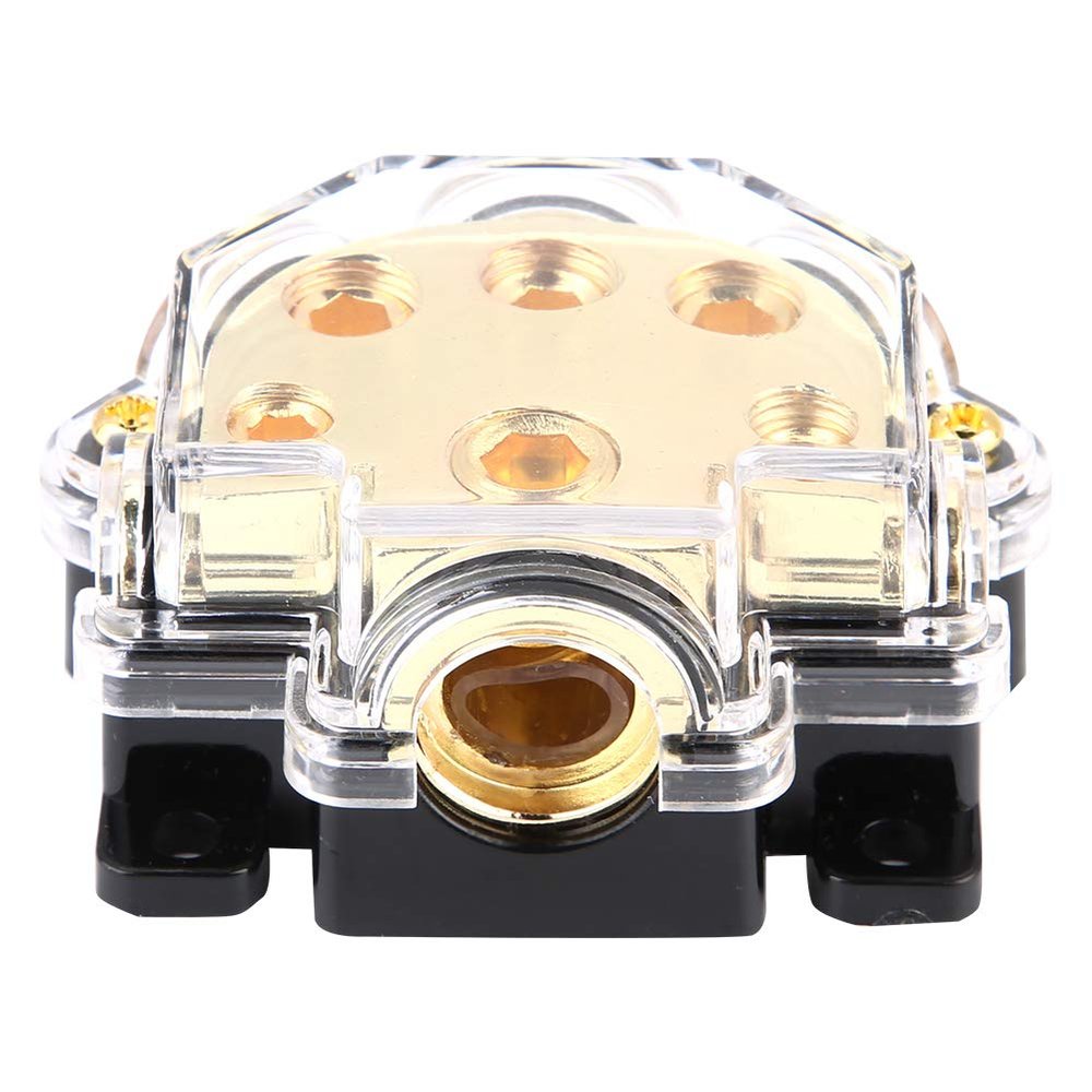 5 Way Holder Power Distributor Block, Vehicle Audio Block, Zinc Alloy Preventive Holder with 10GA Inlet and 22GA4GA28GA Outlets for Car Stereo System