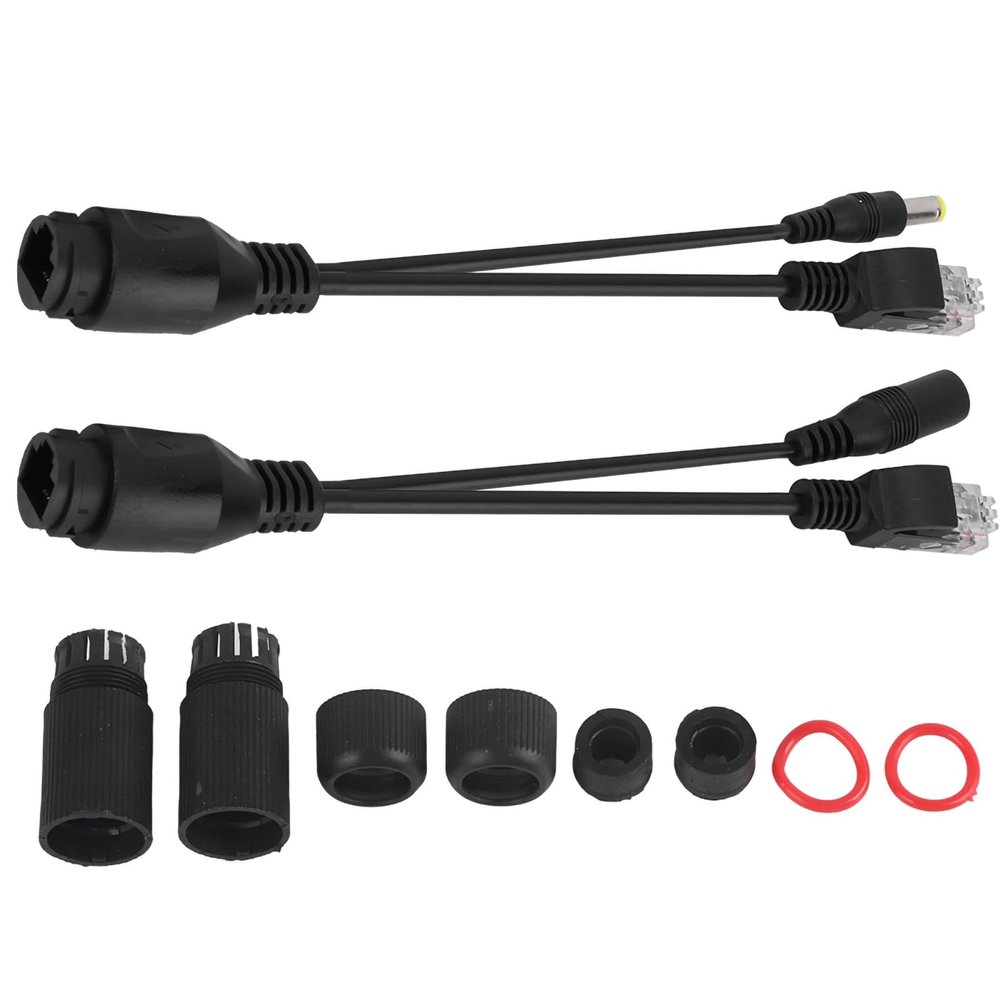12V Passive POE Adapter Cable Splitter Injector, Waterproof Black - Power & Data Over Ethernet, Extend Network Devices Like IP Cameras & Access Points (Black)