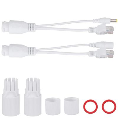 12V Passive POE Adapter Cable Splitter Injector, Waterproof Black - Power & Data Over Ethernet, Extend Network Devices Like IP Cameras & Access Points (White)