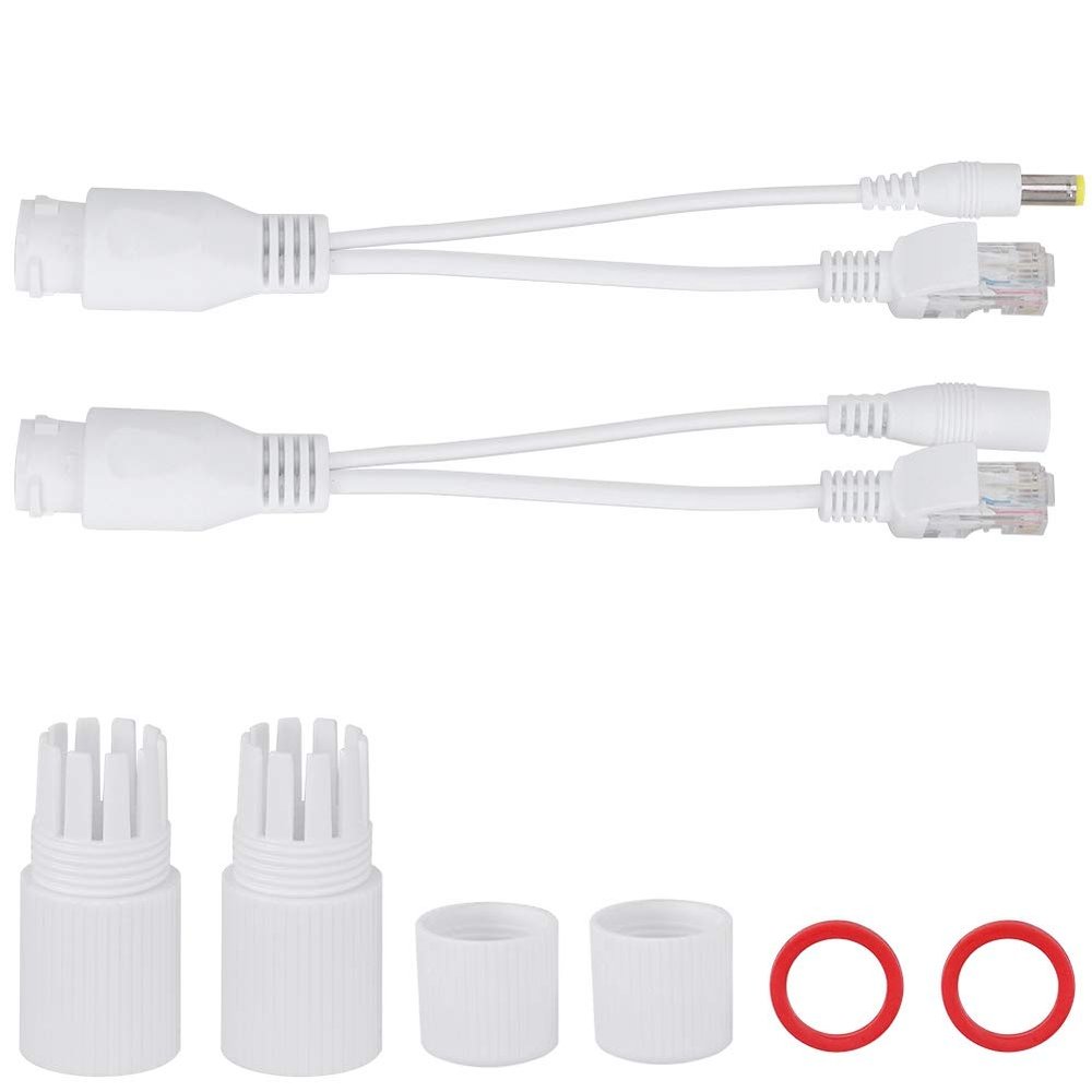 12V Passive POE Adapter Cable Splitter Injector, Waterproof Black - Power & Data Over Ethernet, Extend Network Devices Like IP Cameras & Access Points (White)