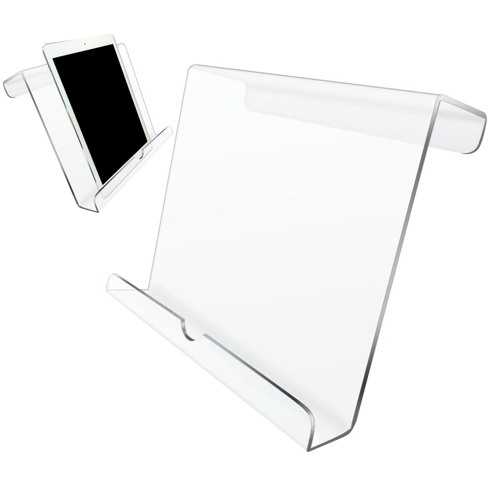 Acrylic Book Stand - 16x18x6.3cm Exercise Equipment Tablet Holder, Heavy Duty Acrylic Book Stand, Adjustable Clamp Mount Compatible| Reading Rack Bracket for Home Gym Fitness Workout Study Office