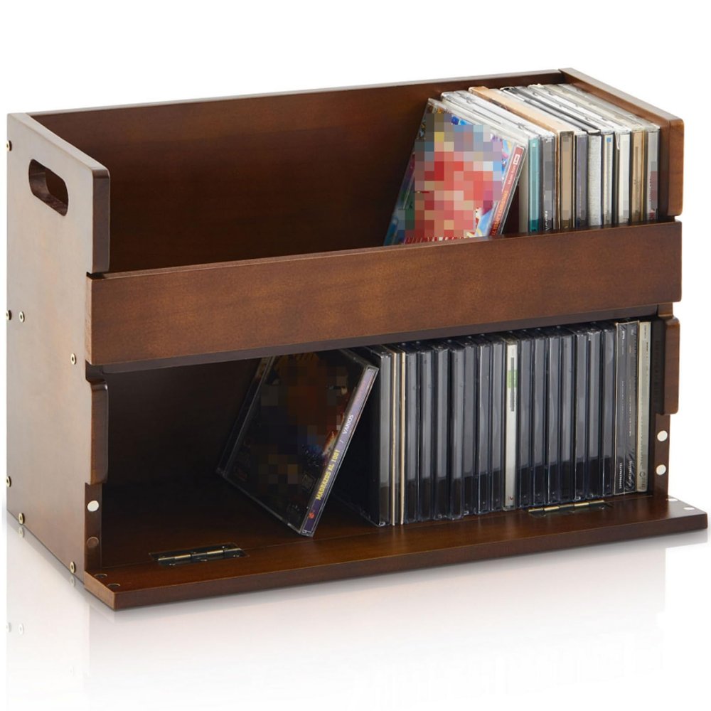 CroBlissful 2-Tier Wooden CD Storage Box Holder Shelf Tape Display Racks with Carrying Handles, Organizer Shelf for Movie Cases, DVDs, Can Store up to 72 Pcs CDs(Classic,Brown)