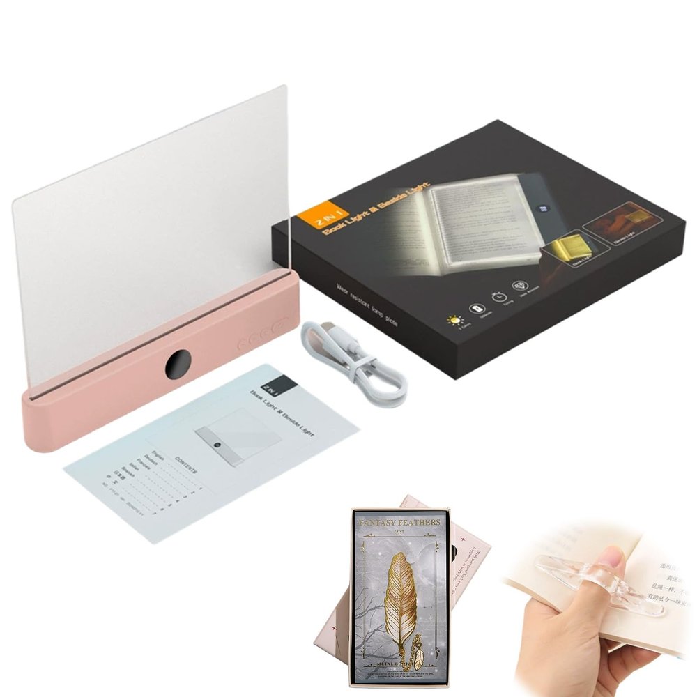 WUBIGOM Smart Reading Light, LED Panel Reading Light Flat Book in Bed at Night, Rechargeable Book Lights Page Illuminator with Brightness Adjustment, Books Lights for Read in Bed (Pink)