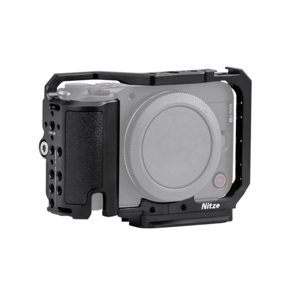 R50V Camera Cage Nitze Cage for Canon R50 V Camera, with Cold Shoe Adapter and Silicone Grip, Quick Release for Arca and Cold Shoe