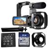 yeeplant Digital Camera Recorder 56Mp 4K Video Camera Camcorder Microphone 128G Card Handheld Stabilizer Lens Hood 18X Zoom Ir Night Vision Tripod 3 Touch Screen 2 Batteries view 1