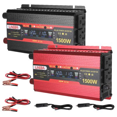 1500 Watt Power Inverter with LED Display,Dual AC Outlets,USB Port, 12V DC to 110V AC Converter Car Power Inverter for Vehicles, Car, RV, Truck, Off Grid Solar System, Outdoor Camping (Red and Black)