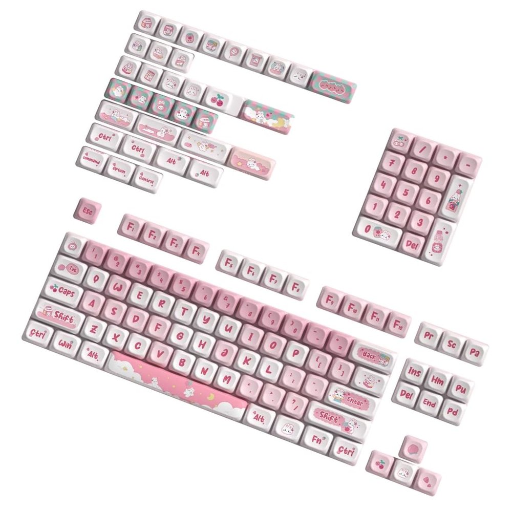 138PCS Keycaps for Mechanical Keyboard Switches Cartoon Rabbit PBT Keycaps DIY Keycaps for 61/84/87/104 Switches Keycap